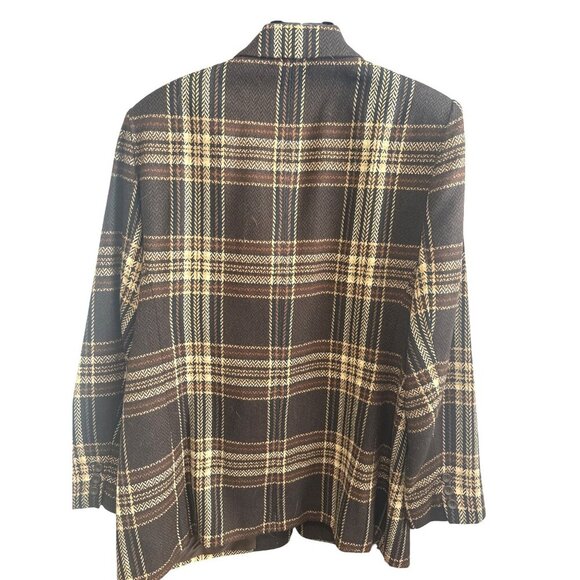 Vintage Worthington Wool Blend Plaid Blazer 16W Brown Checkered Retro Academia - Picture 3 of 5